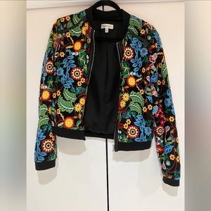 Neiman Marcus Floral Embroidered Jacket